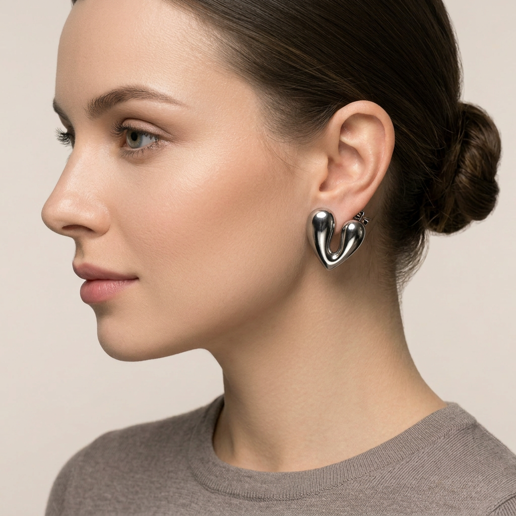 Rhodium Adore Sculptural Heart Stud Earrings