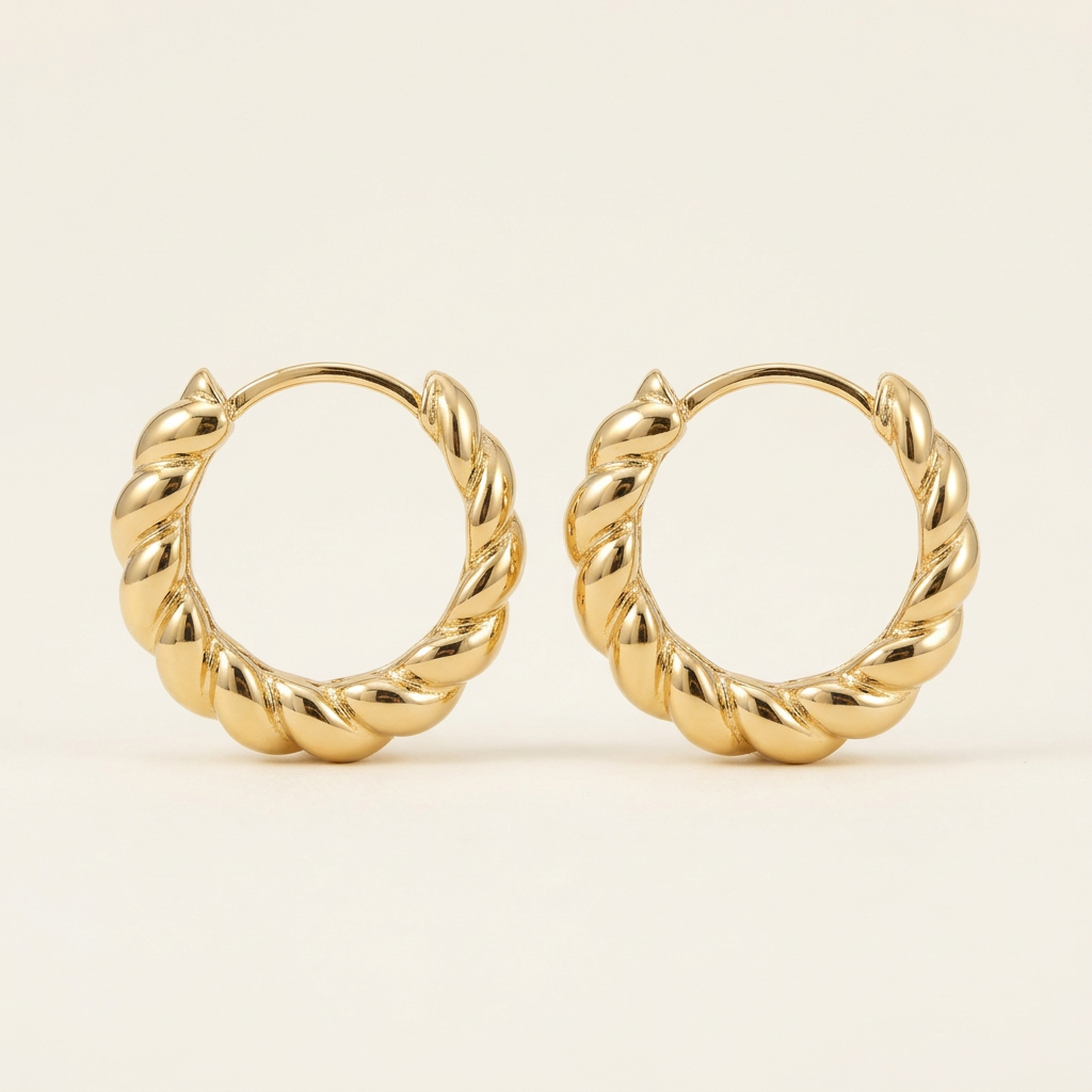 14K Gold Filled Twisted Rope Huggie Earrings