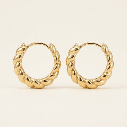 14K Gold Filled Twisted Rope Huggie Earrings