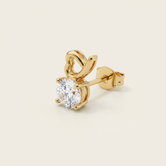 14K Gold Filled CZ Sculptural Heart Stud Earrings