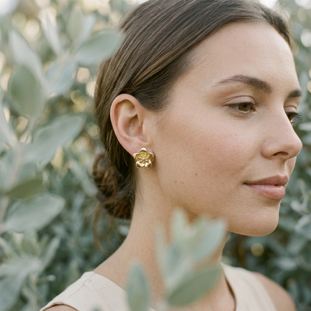 14K Gold Filled Five-Petal Flower Stud Earrings