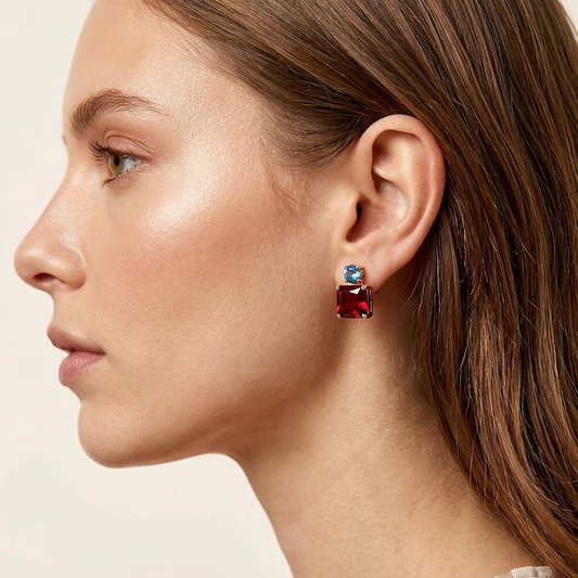 Garnet & Aquamarine Delicate 14K Gold Filled Studs