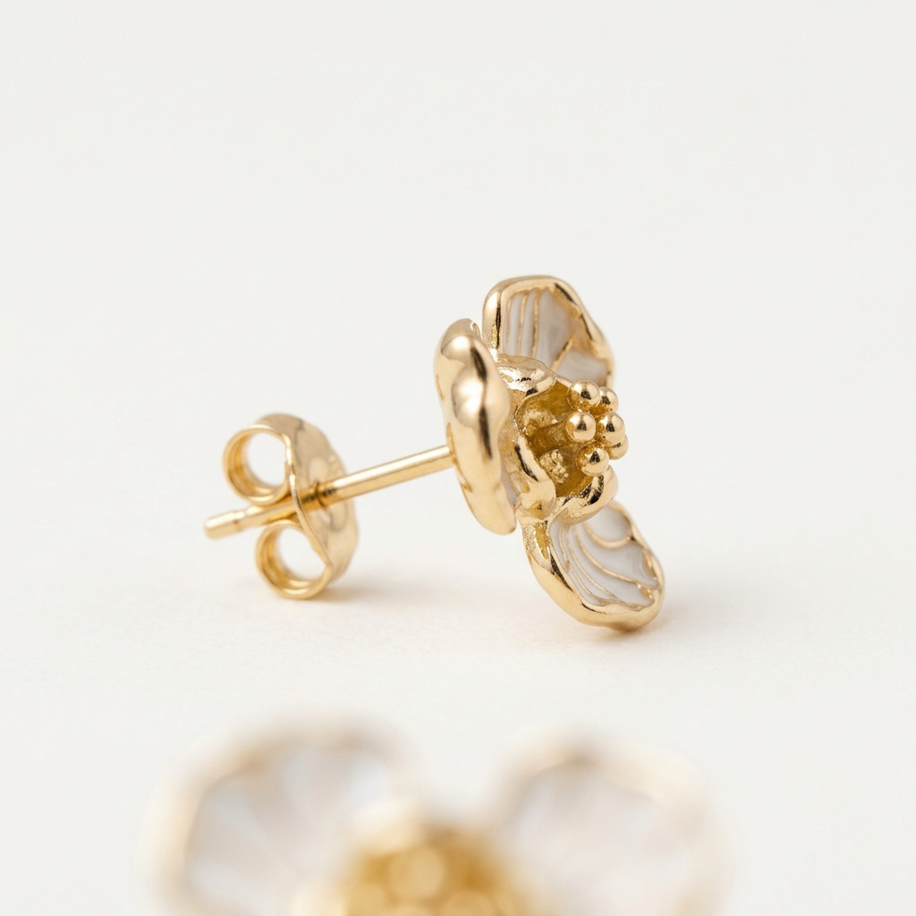 14K Gold Filled Enamel Floral Stud Earrings – Organic Petal