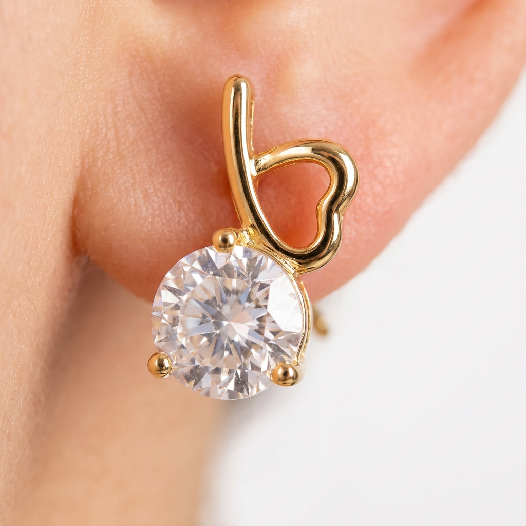 14K Gold Filled CZ Sculptural Heart Stud Earrings