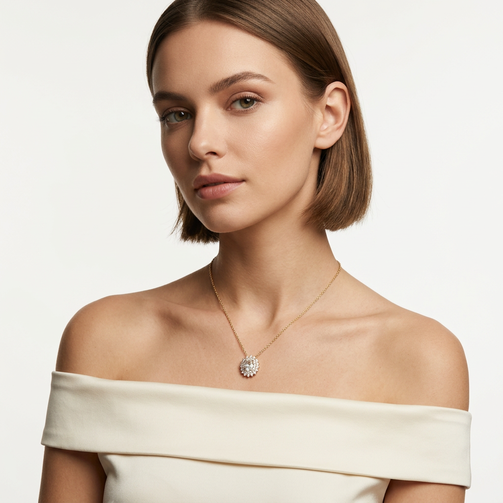 14K Gold Filled Oval CZ Halo Pendant Necklace