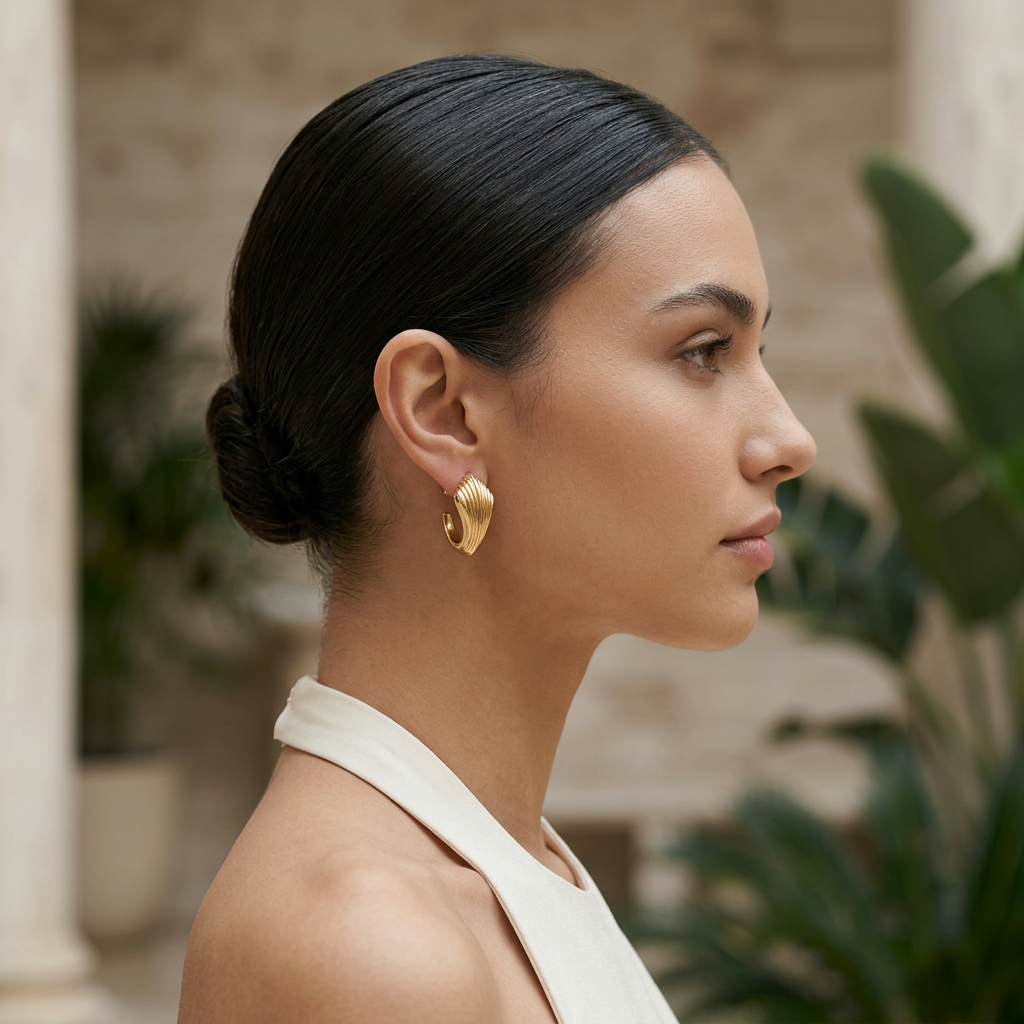 14K Gold Filled Ribbed Sculptural Curved Post Earrings