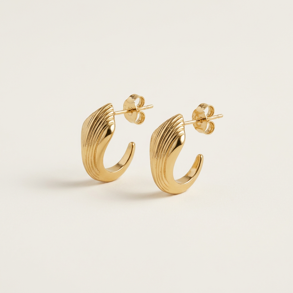 14K Gold Filled Ribbed Sculptural Curved Post Earrings