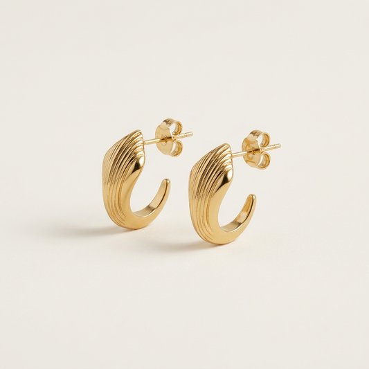 14K Gold Filled Ribbed Sculptural Curved Post Earrings