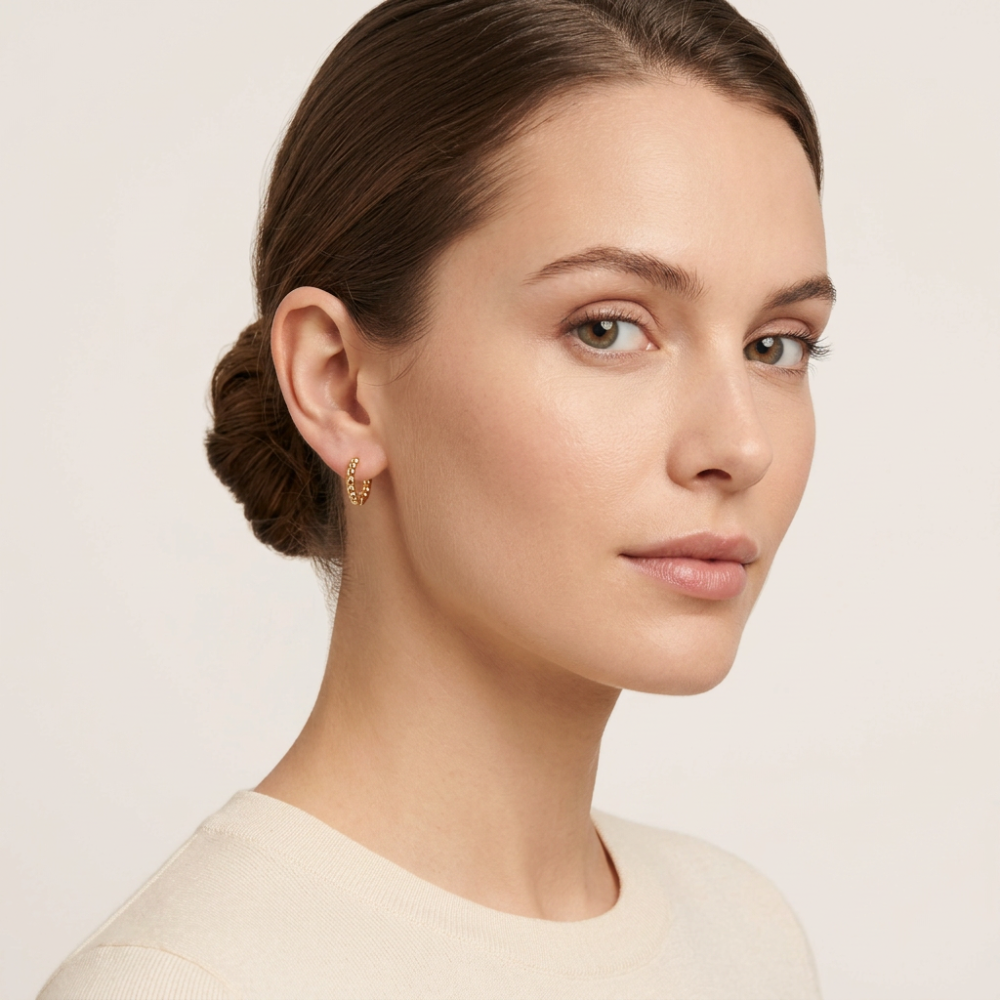 14K Gold Filled Beaded Huggie Hoop Earrings