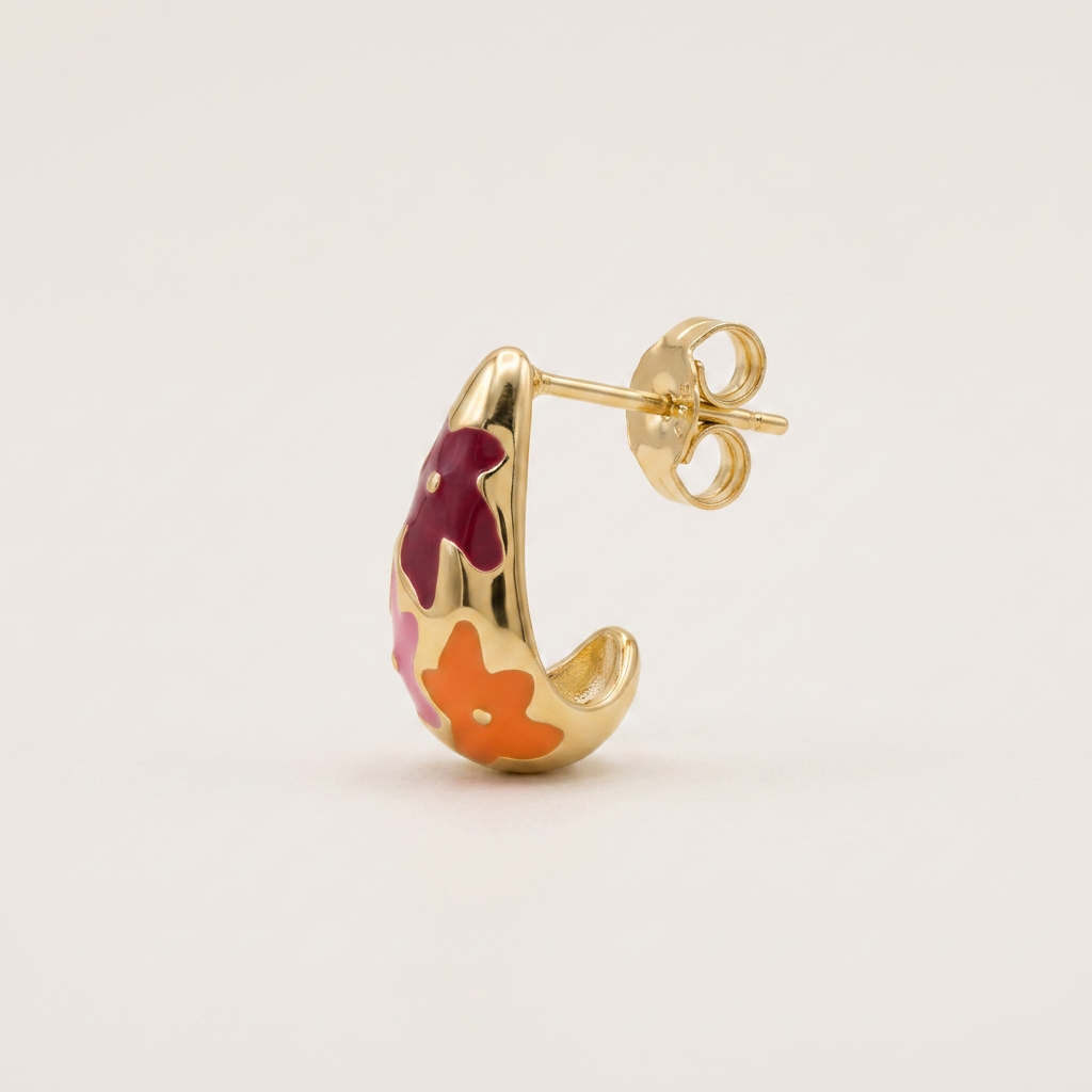 14K Gold Filled Floral Teardrop Stud Earrings - Pink