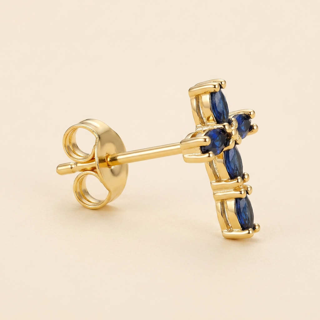 14K Gold Filled Blue Marquise Cross Stud Earrings