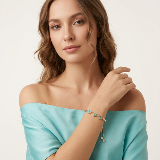 14K Gold Filled Heart Bolo Bracelet - Turquoise