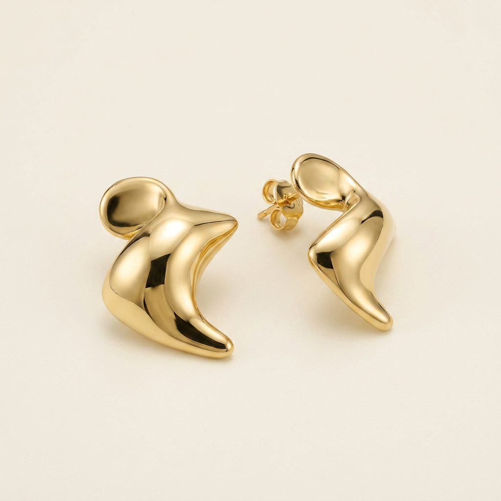 14K Gold Filled Sculptural Fluid Abstract Stud Earrings