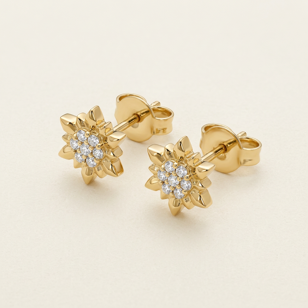 14K Gold Filled Starburst Cubic Zirconia Stud Earrings