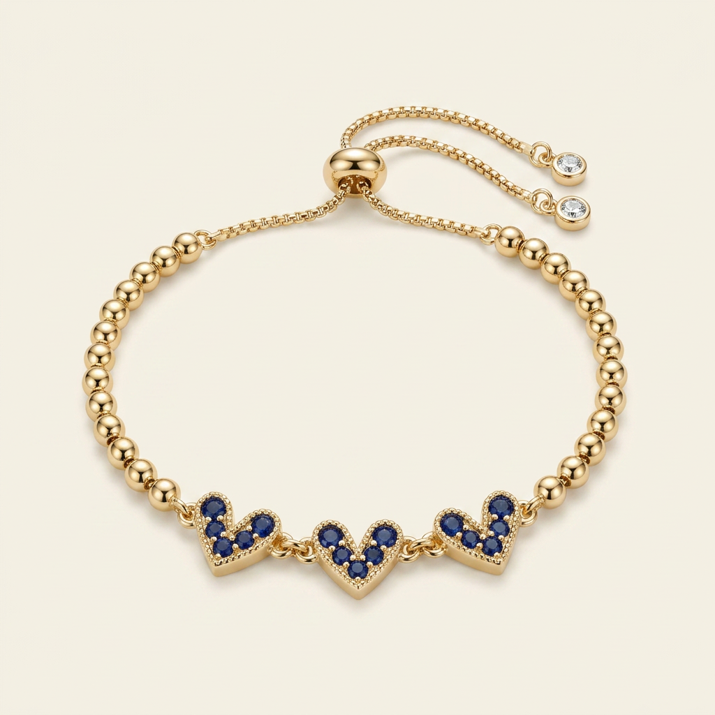 14K Gold Filled Heart Beaded Bracelet - Sapphire