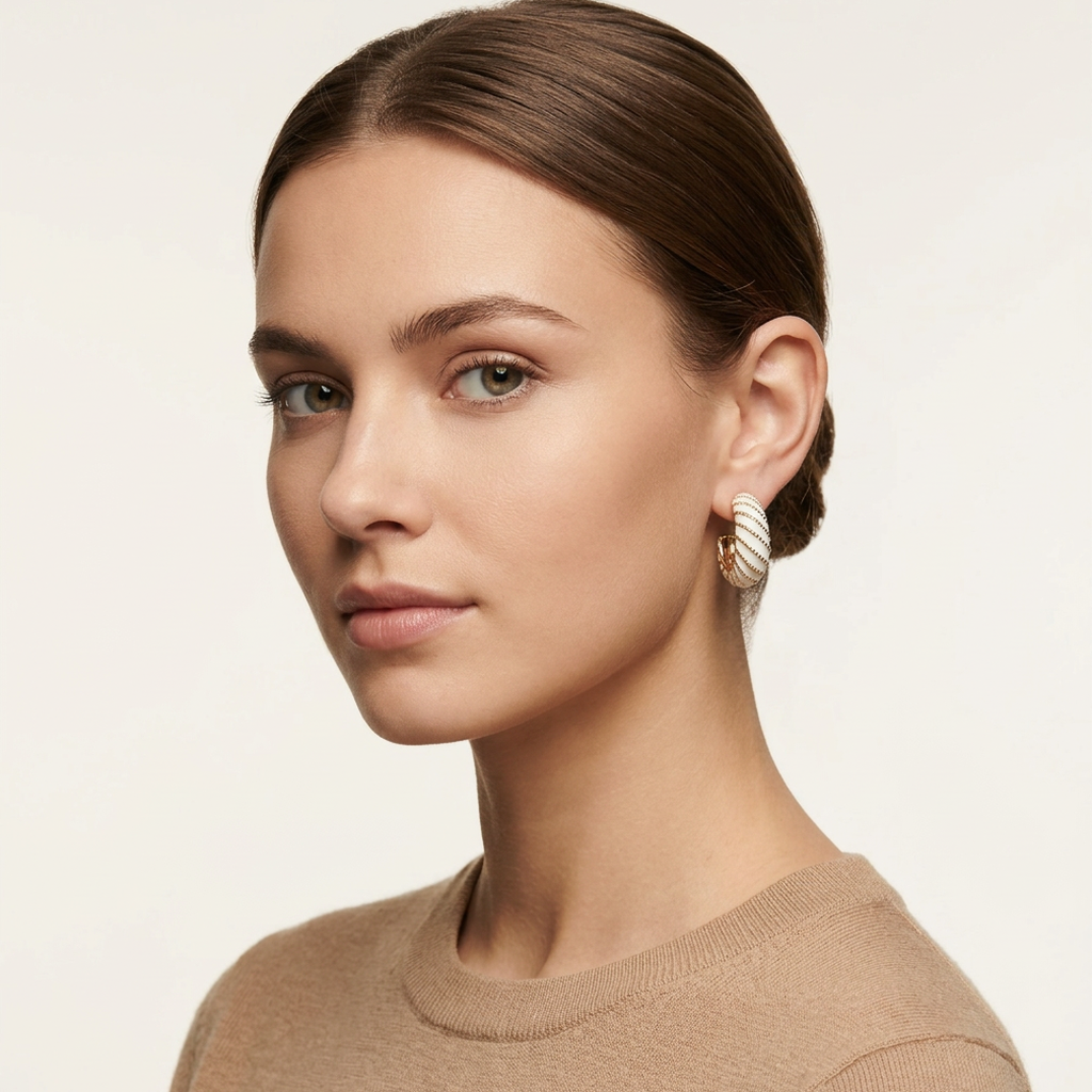 14K Gold Filled Beaded White Enamel Earrings