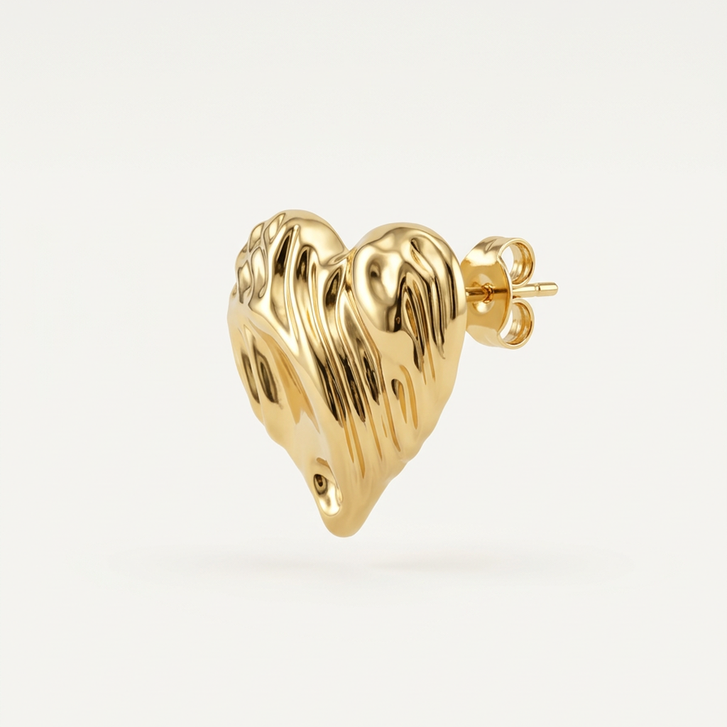 14K Gold Filled Sculptural Crumpled Heart Earrings