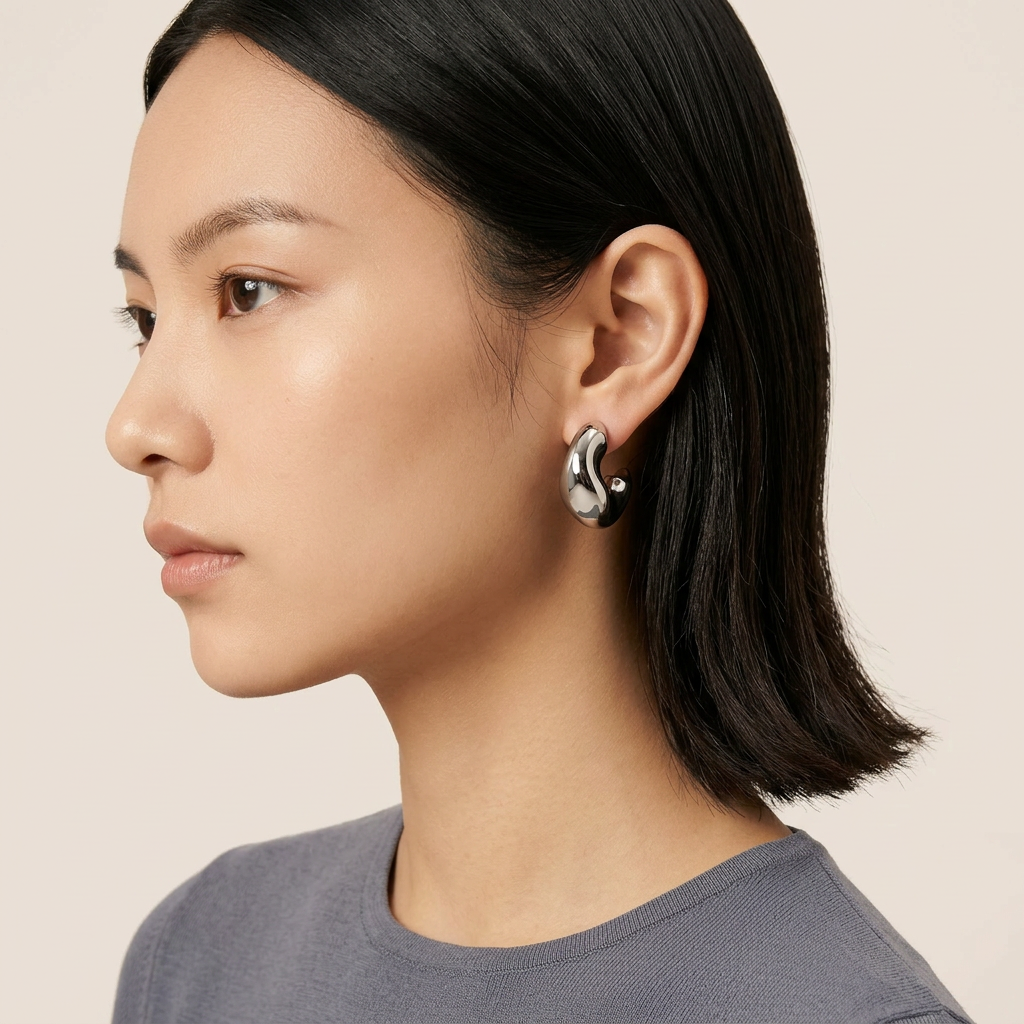 Rhodium Sculptural Dome Stud Earrings