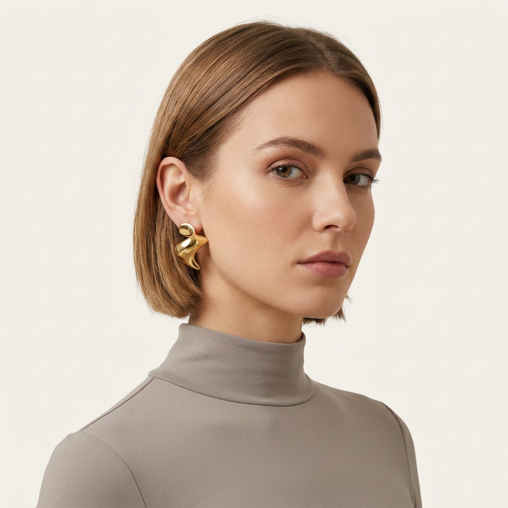 14K Gold Filled Sculptural Fluid Abstract Stud Earrings