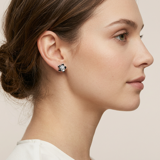 Rhodium Floral Stud Earrings