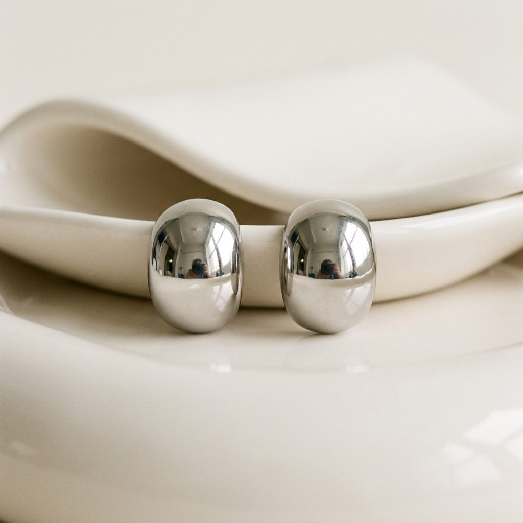 Rhodium Minimalist Dome Earrings