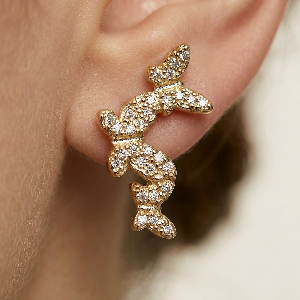14K Gold Filled Butterfly Cubic Zirconia Stud Earrings