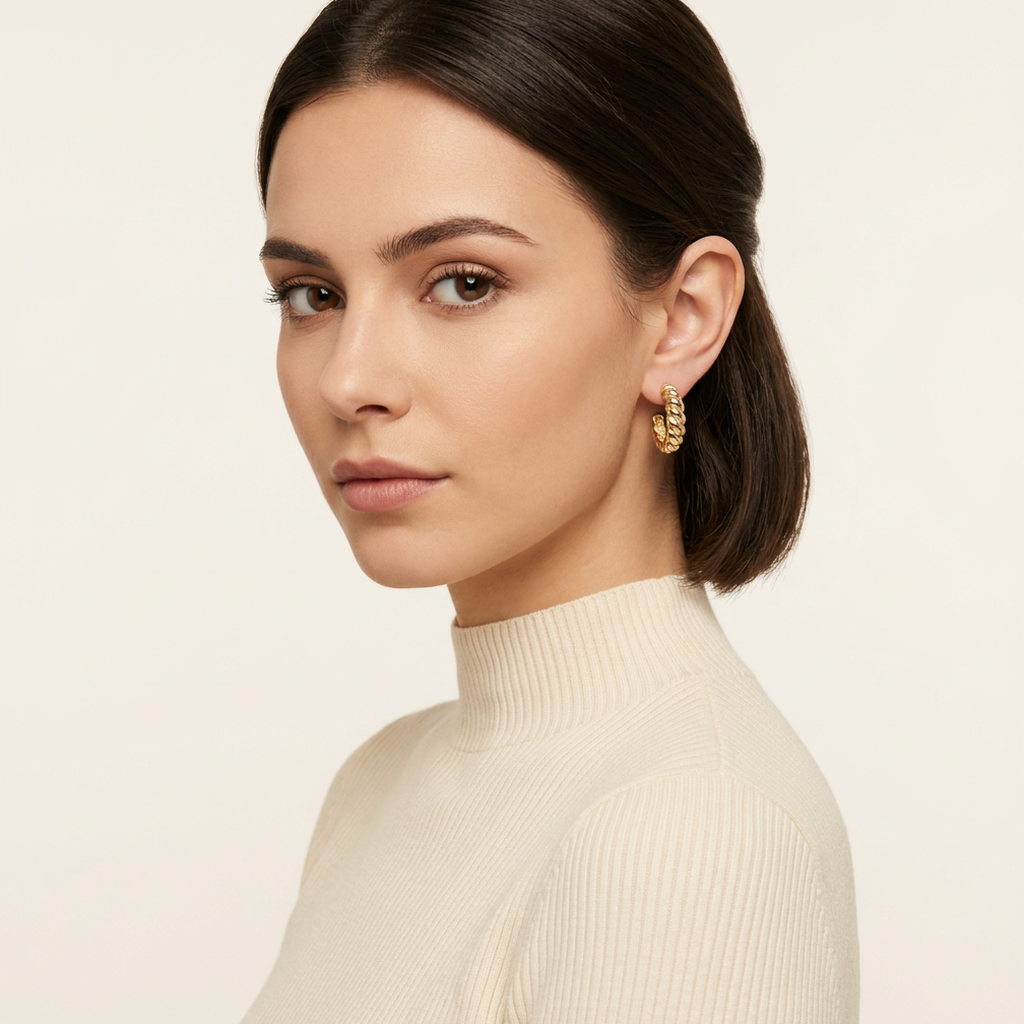 Twisted Croissant 14K Gold Filled Hoop Earrings