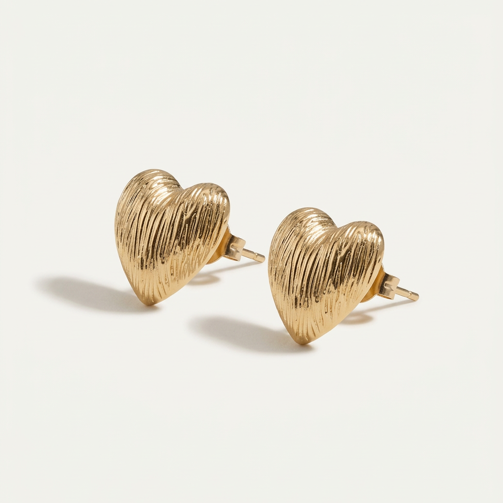 Textured 14K Gold Filled Heart Stud Earrings
