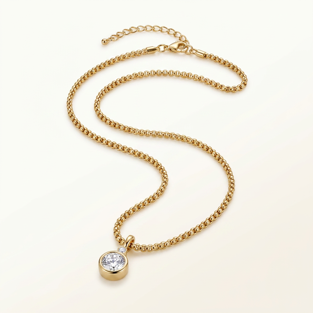 14K Gold Filled Cubic Zirconia Circular Pendant Necklace