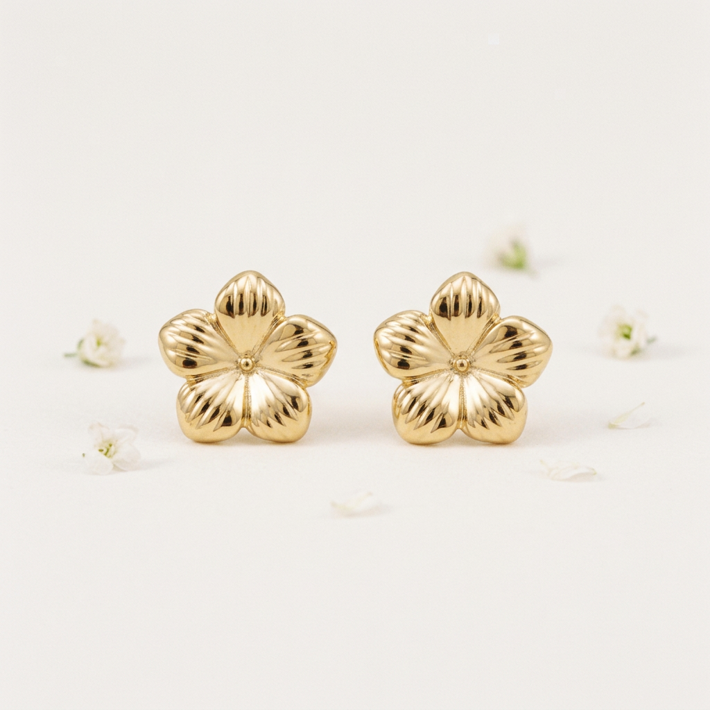 14K Gold Filled Floral Stud Earrings – Textured Petal