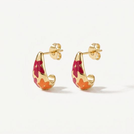 14K Gold Filled Floral Teardrop Stud Earrings - Pink
