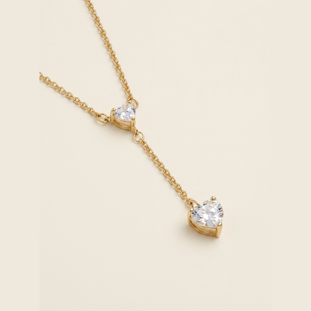 14K Gold Filled Double Heart Drop Necklace