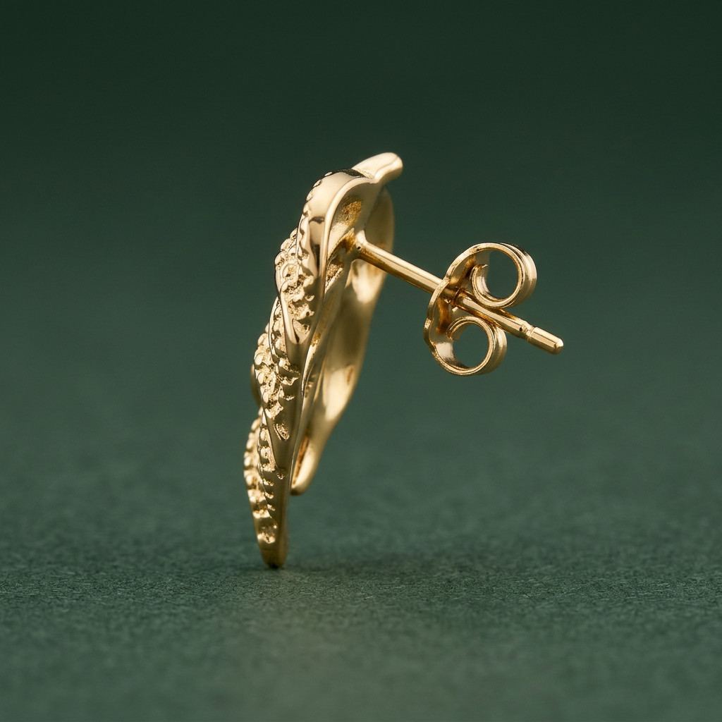 14K Gold Filled Pebbled Leaf Stud Earrings