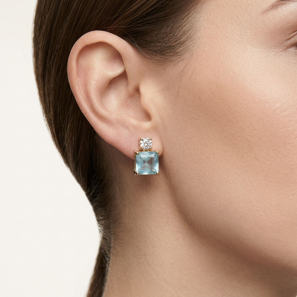 14K Gold Filled Light Blue Stud Earrings