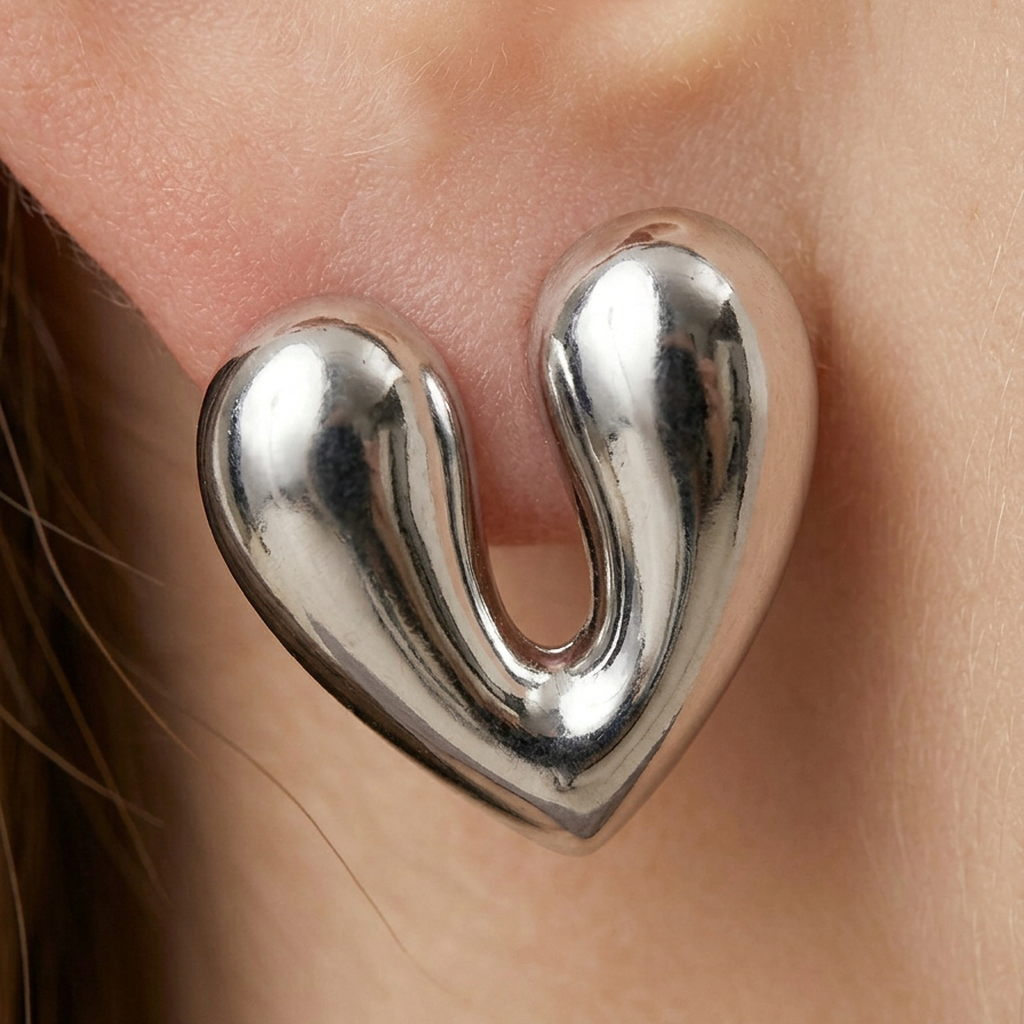 Rhodium Adore Sculptural Heart Stud Earrings