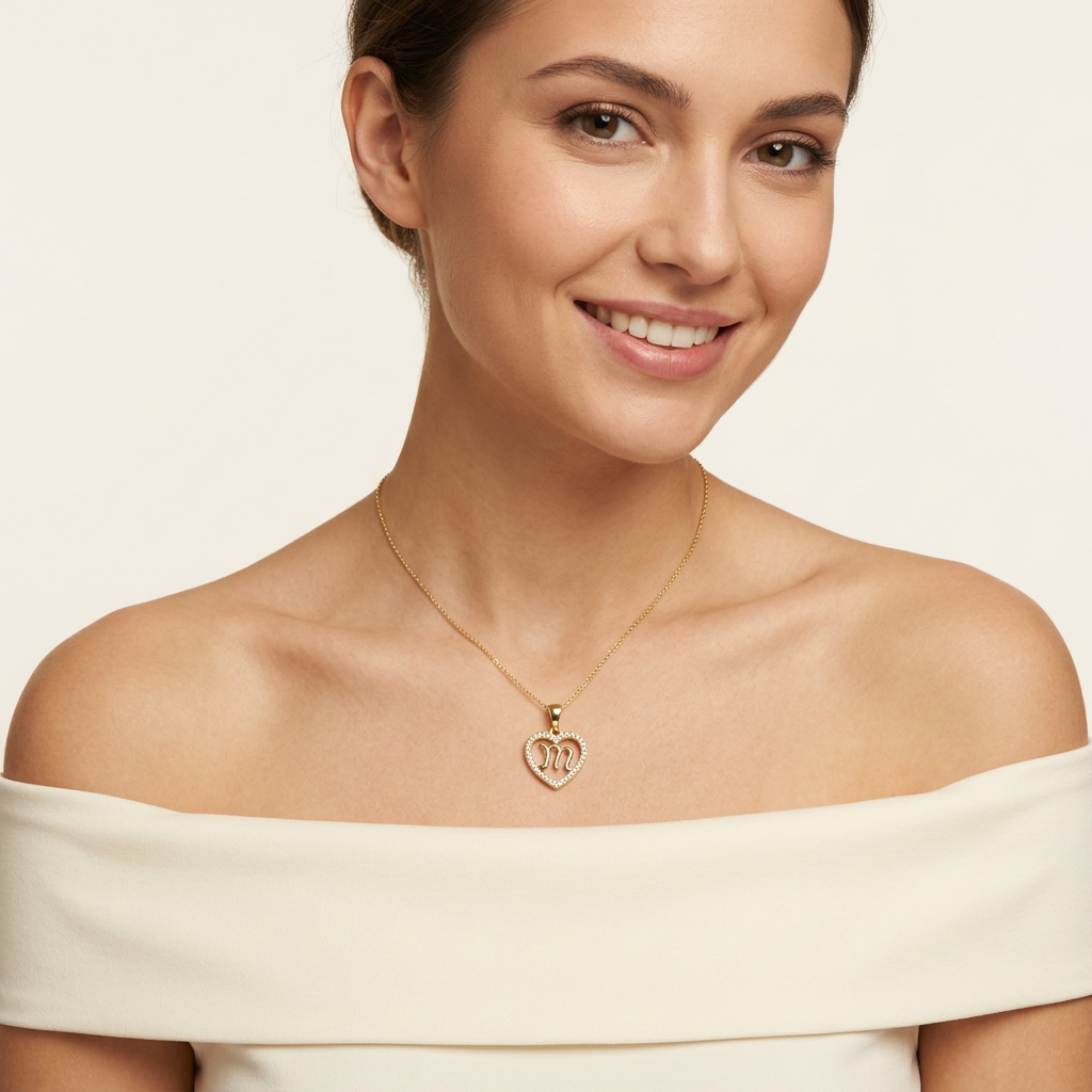 14K Gold Filled Heart Pendant w/ Script M