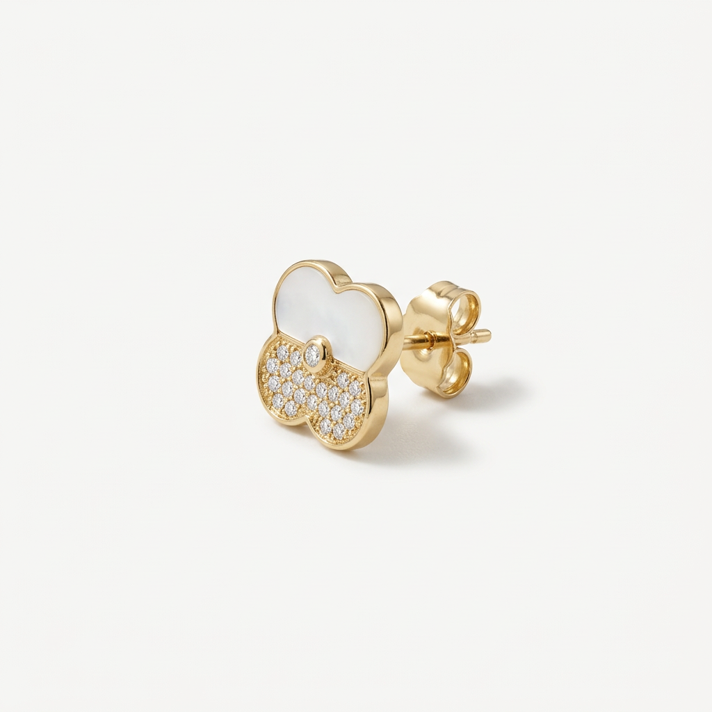 14K Gold Filled White Enamel Clover Studs