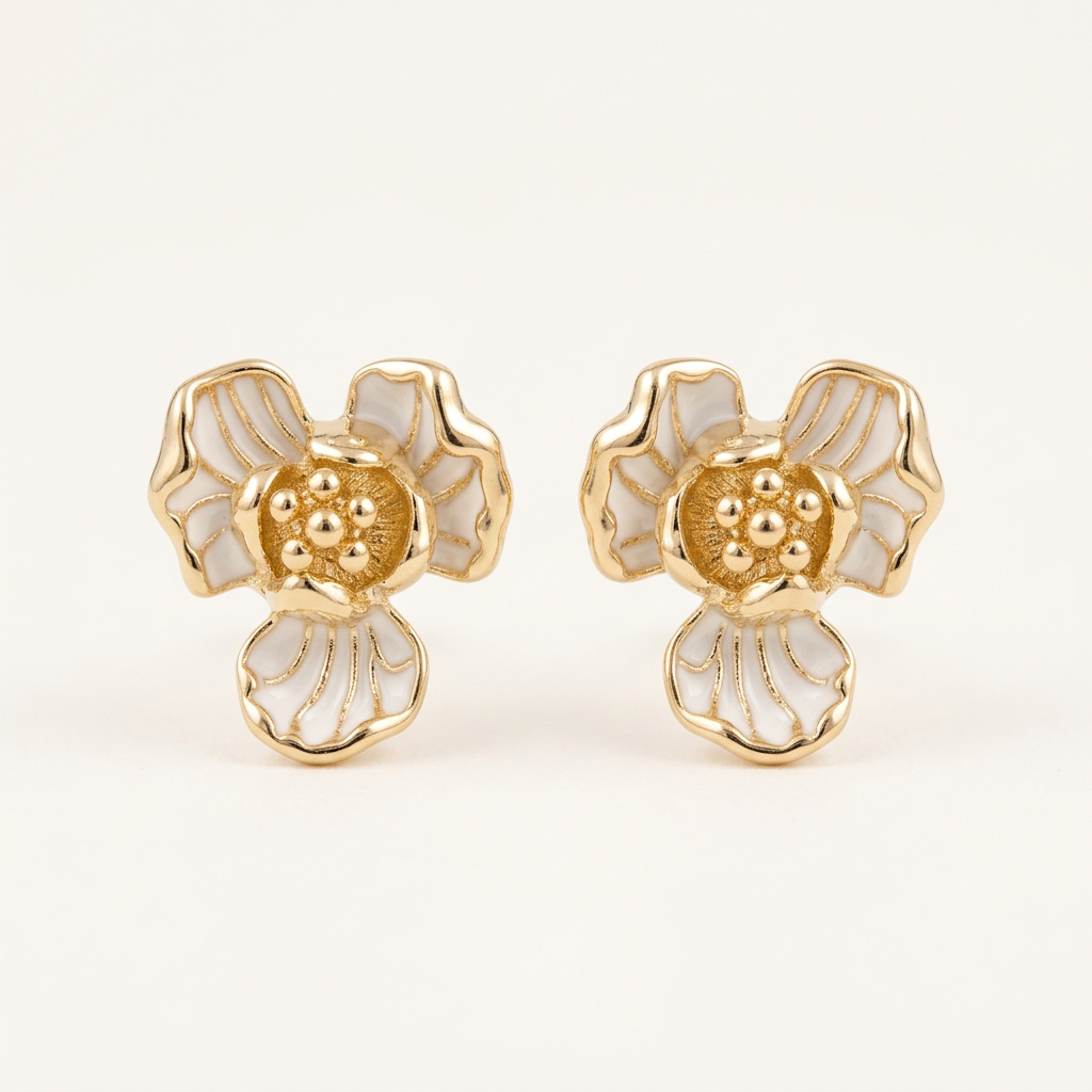 14K Gold Filled Enamel Floral Stud Earrings – Organic Petal