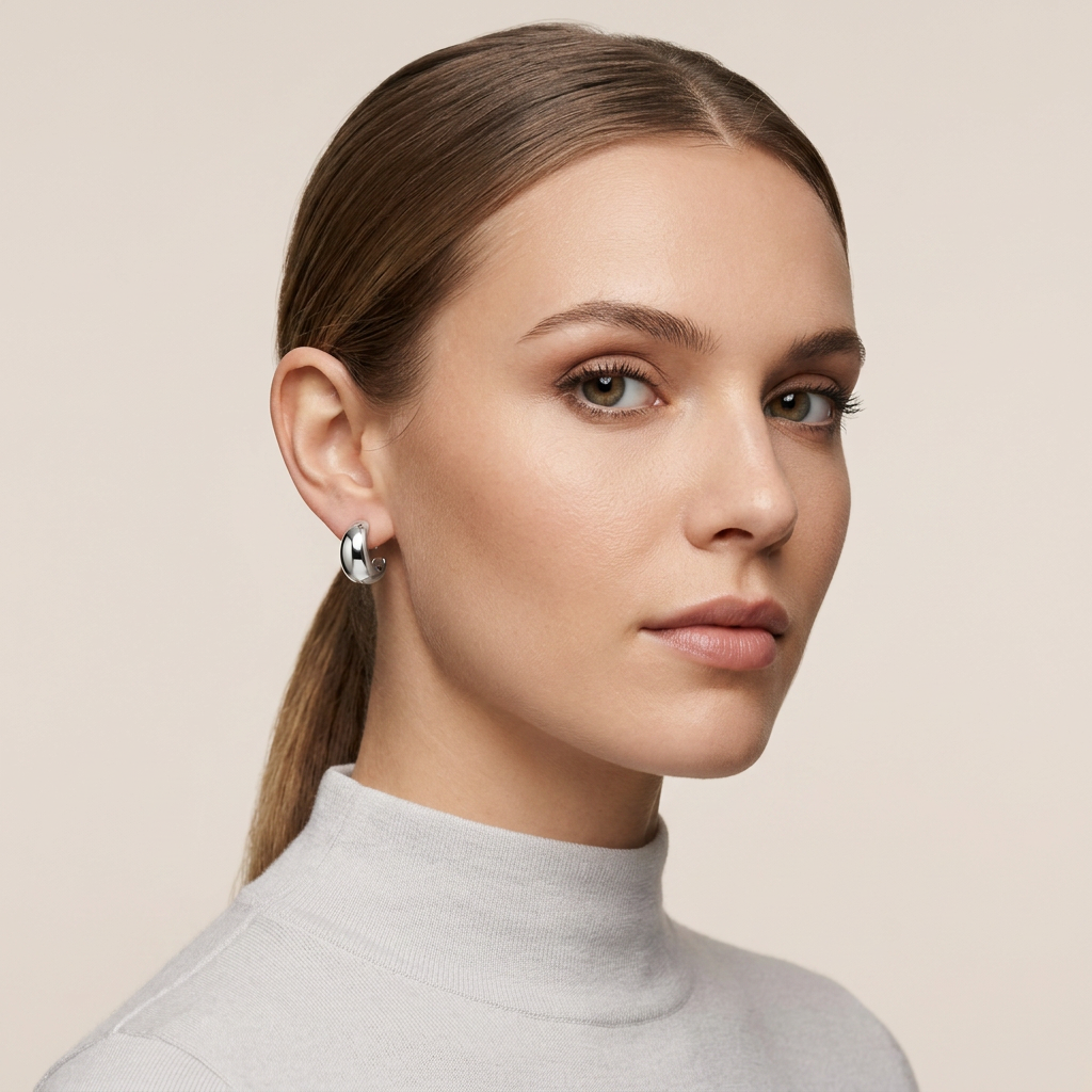 Rhodium Minimalist Dome Earrings