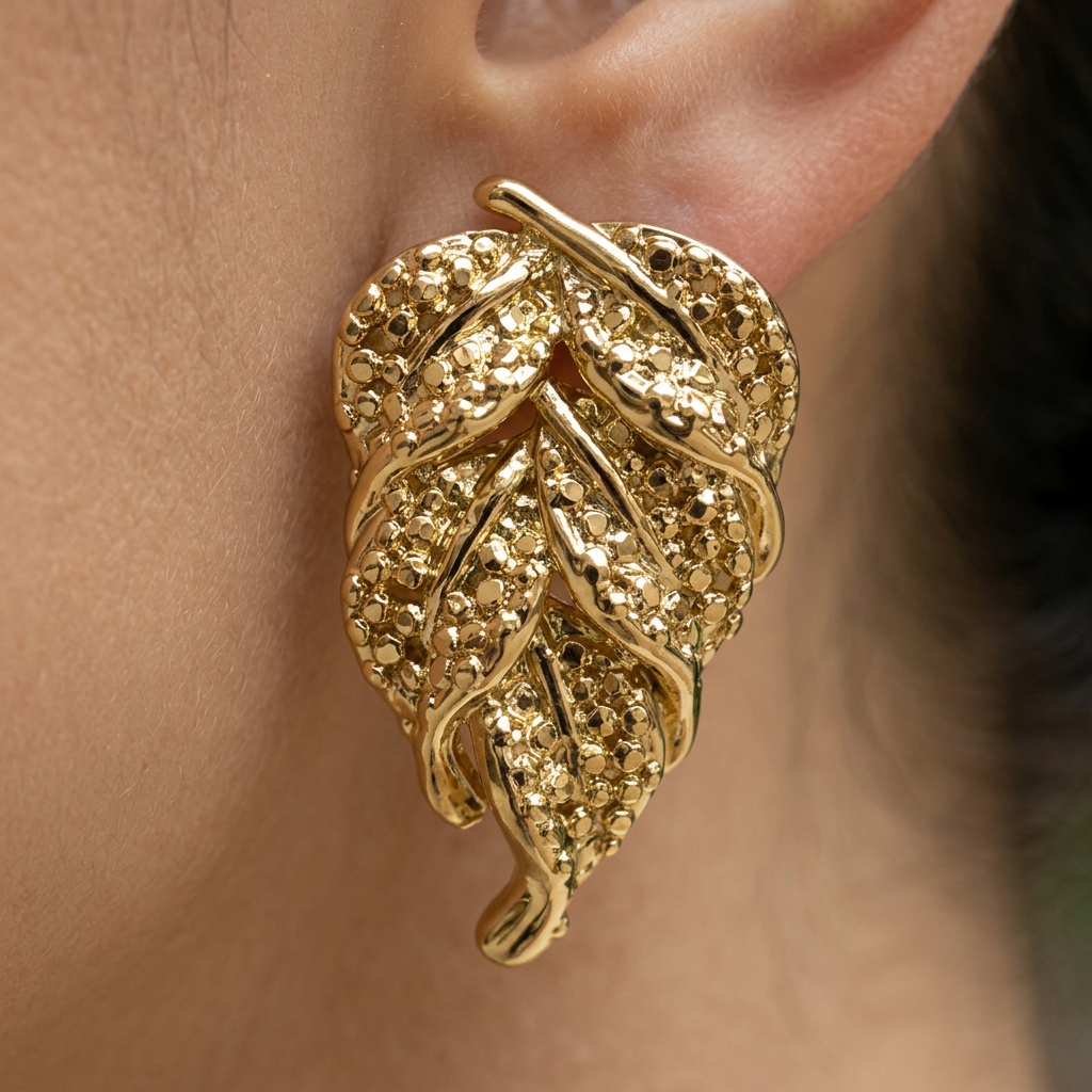 14K Gold Filled Pebbled Leaf Stud Earrings