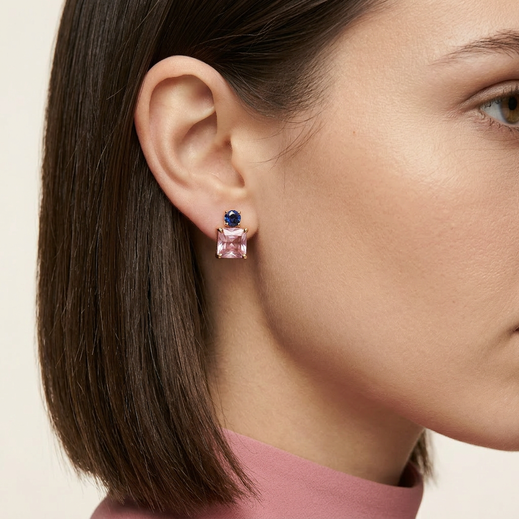 14K Gold Filled Pink Twilight & Rose Stud Earrings