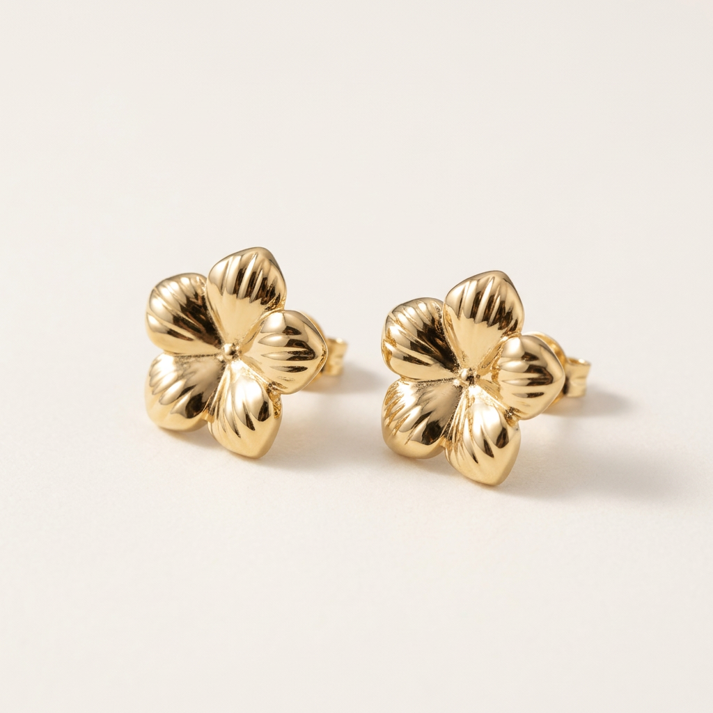 14K Gold Filled Floral Stud Earrings – Textured Petal