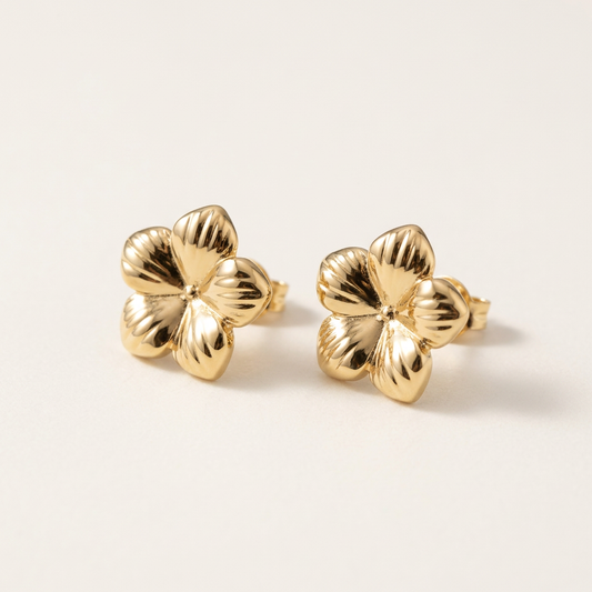 14K Gold Filled Floral Stud Earrings – Textured Petal