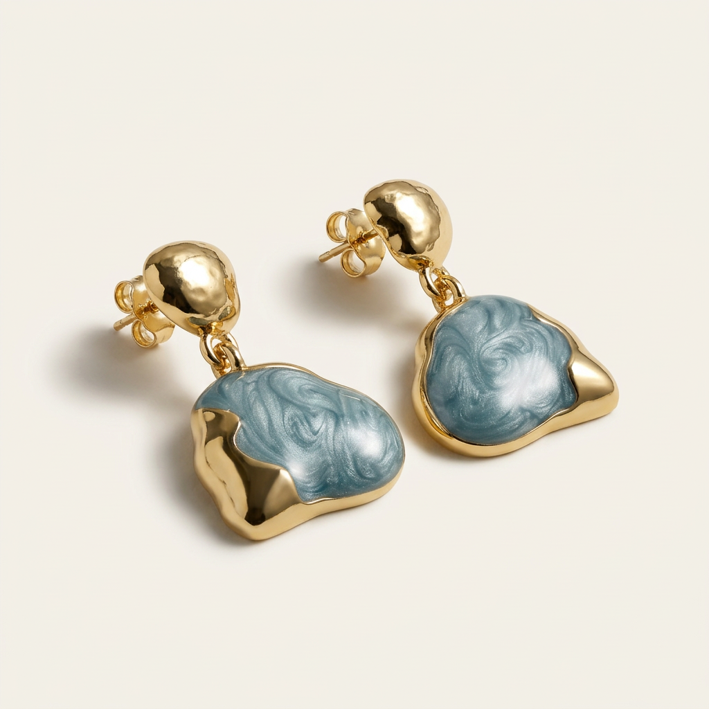 14K Gold Filled Swirl Enamel Organic Drop Earrings