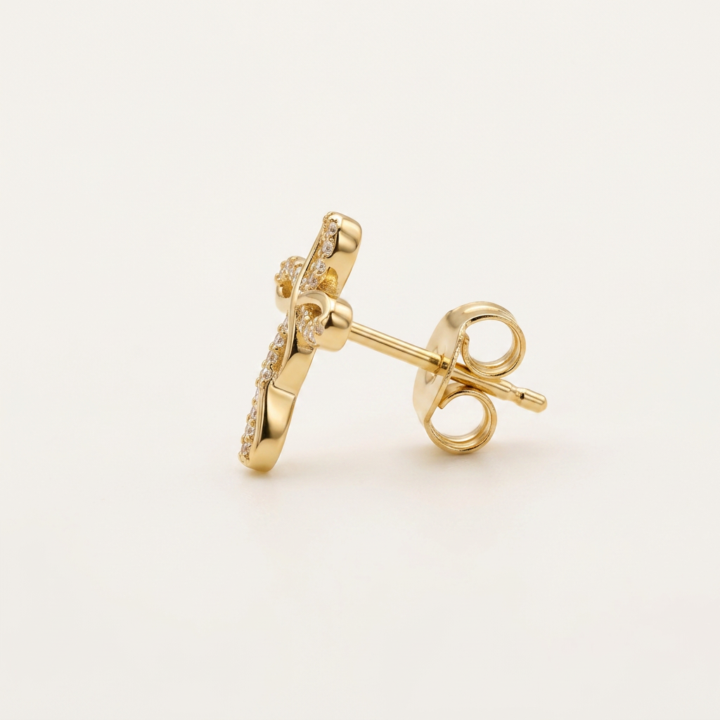14K Gold Filled Infinity Cross Cubic Zirconia Stud Earrings