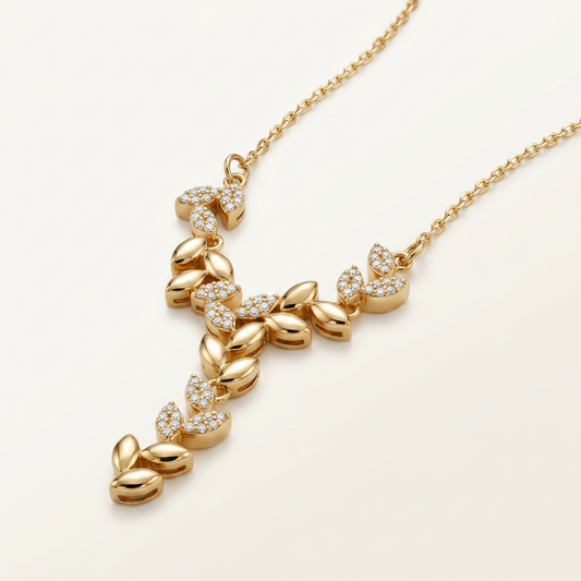 14K Gold Filled Cubic Zirconia Leaf Y-Necklace
