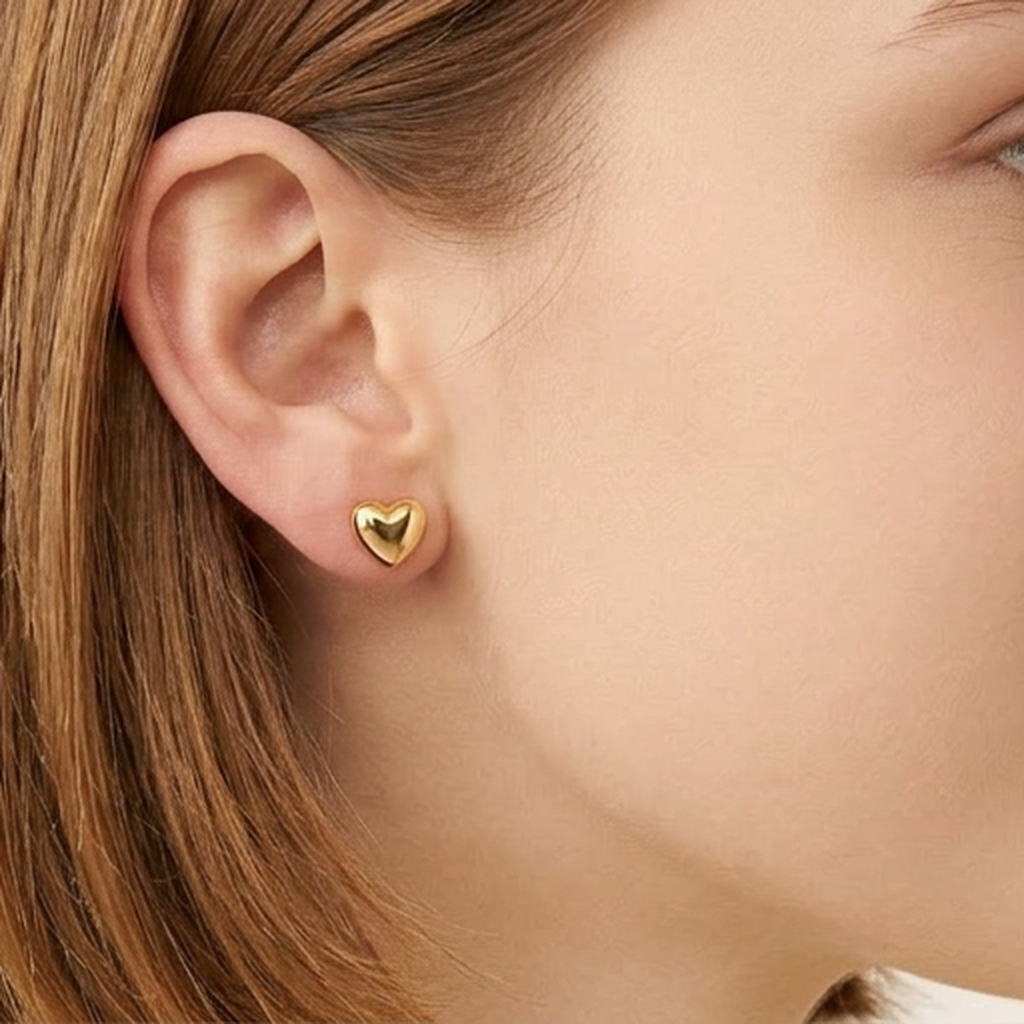 14K Polished Gold Filled Heart Stud Earrings