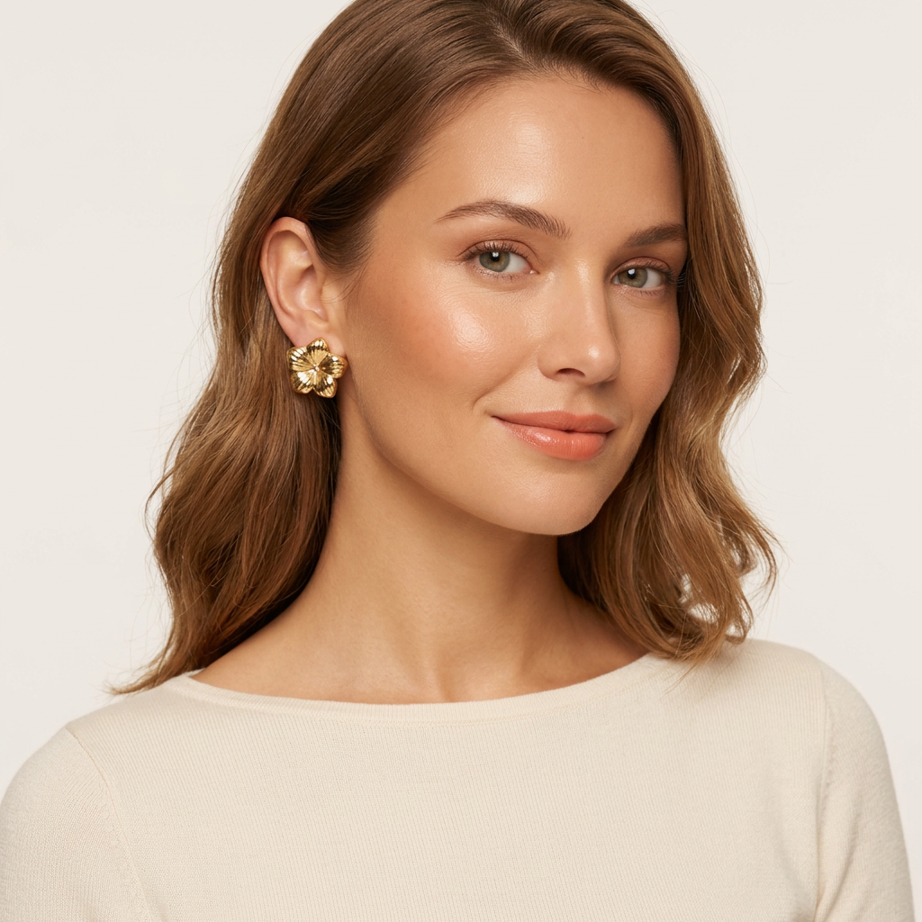 14K Gold Filled Floral Stud Earrings – Textured Petal