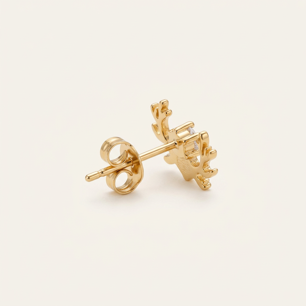 14K Gold Filled Antler and Cubic Zirconia Stud Earrings