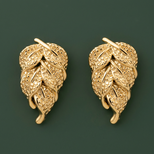 14K Gold Filled Pebbled Leaf Stud Earrings